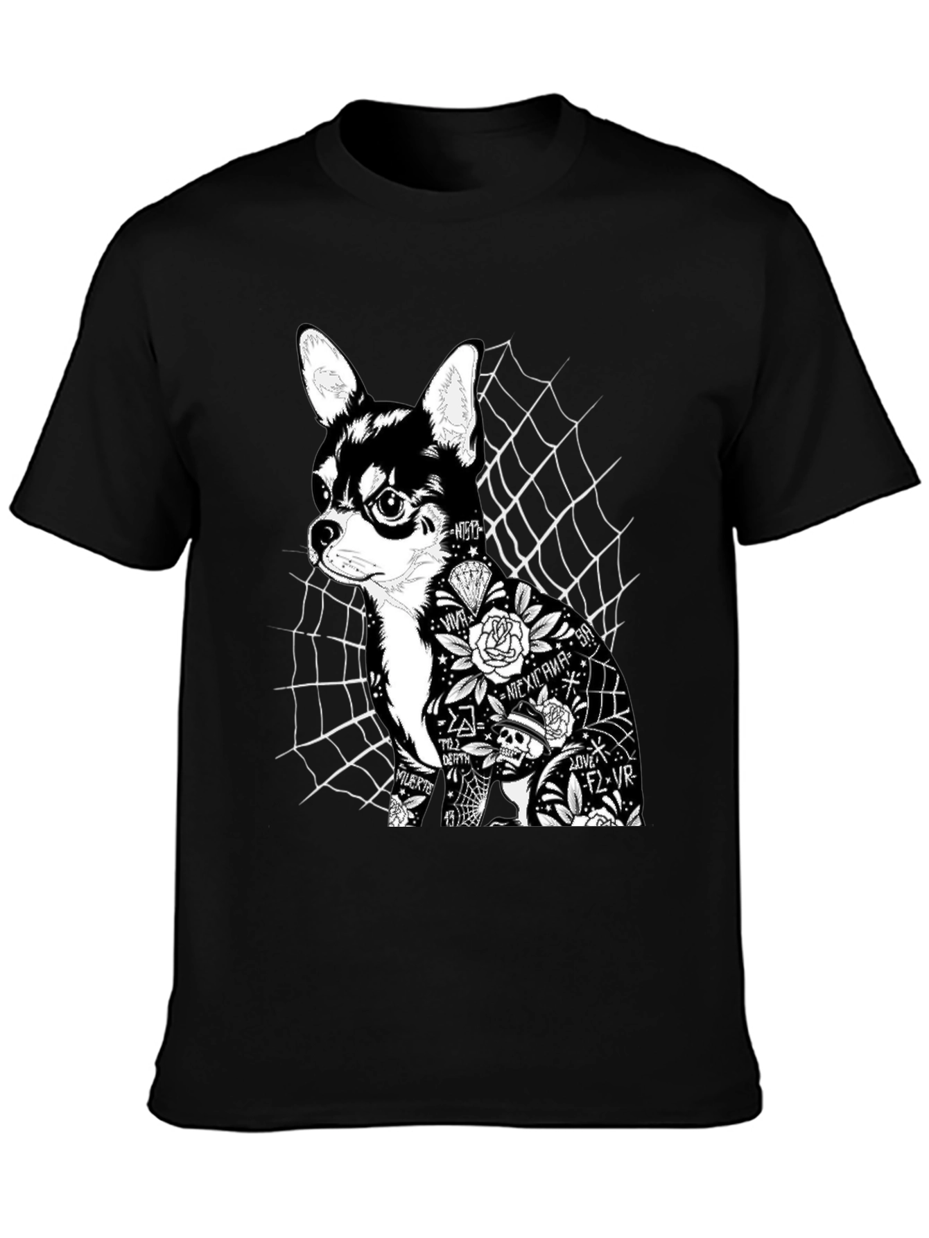 Dog Tattoo Graphic Print Black T-Shirt