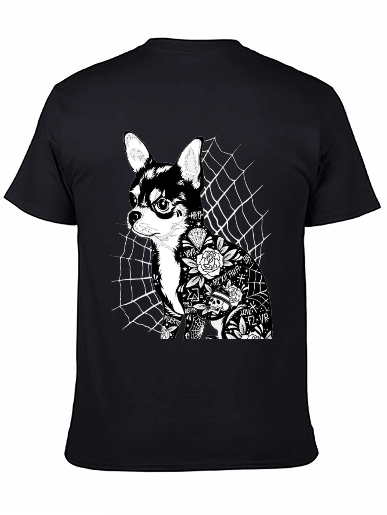 Dog Tattoo Graphic Print Black T-Shirt