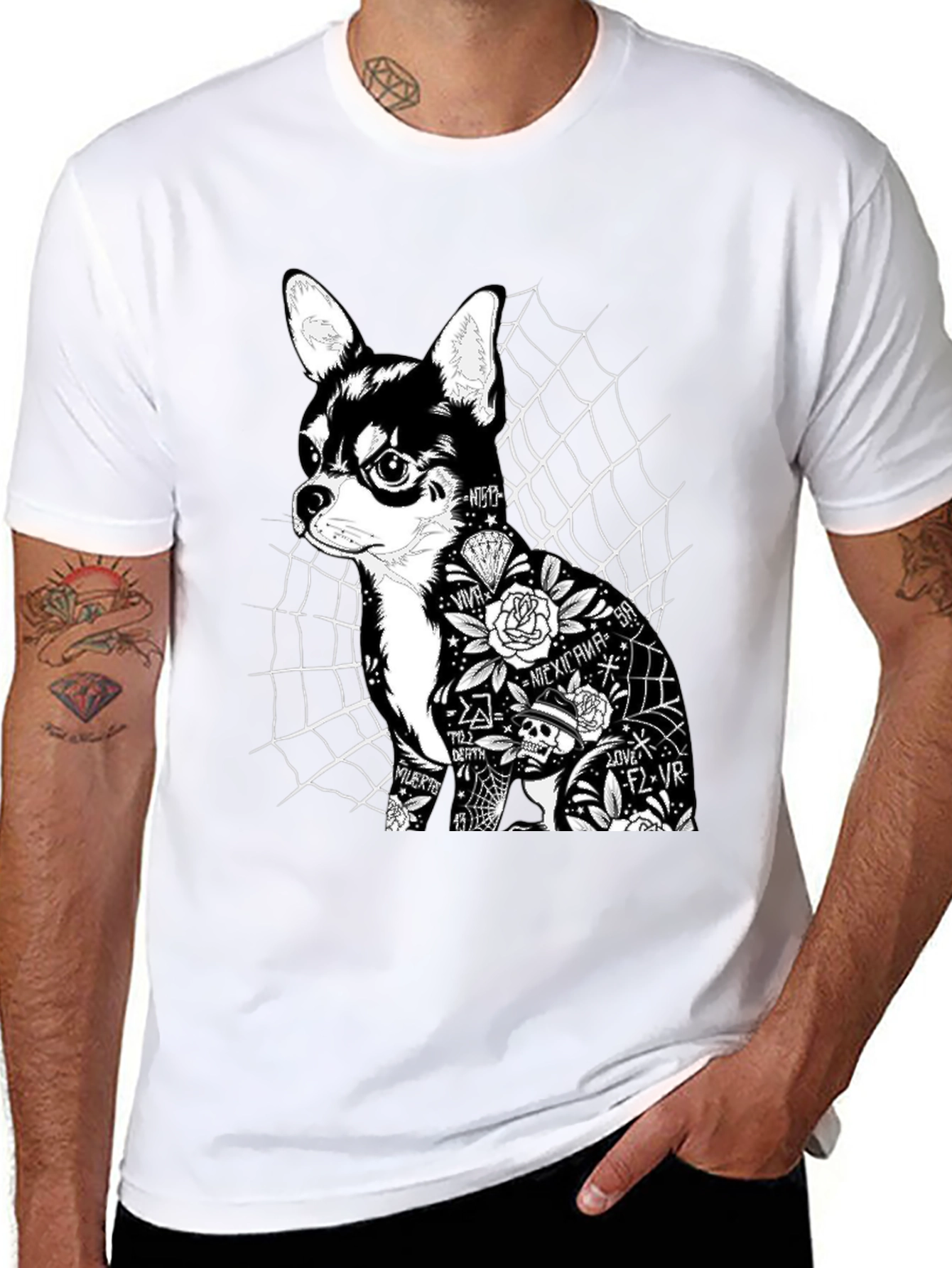 Dog Tattoo Graphic Print Black T-Shirt