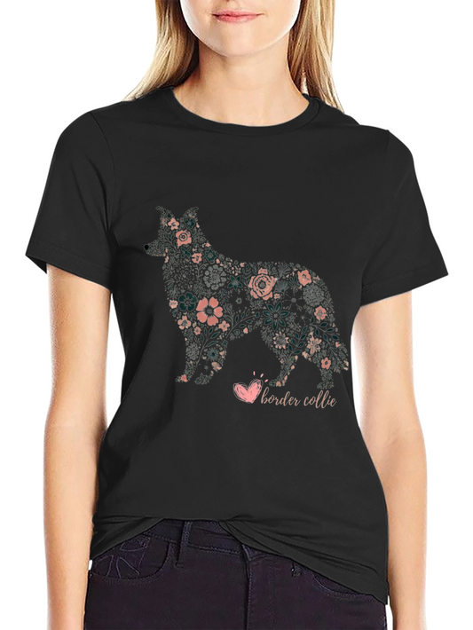 Floral Border Collie T-Shirt - Dog Lover Tee
