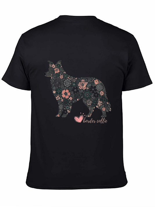 Floral Border Collie T-Shirt - Dog Lover Tee