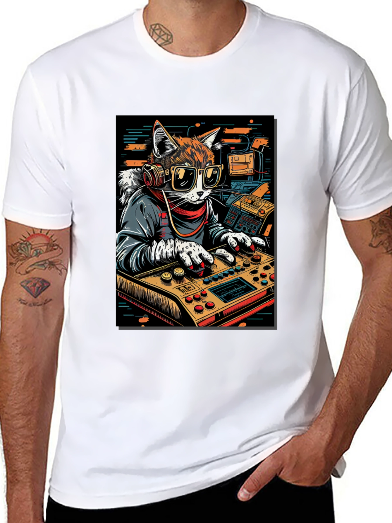 DJ Cat Graphic Tee - Cool & Unique Design