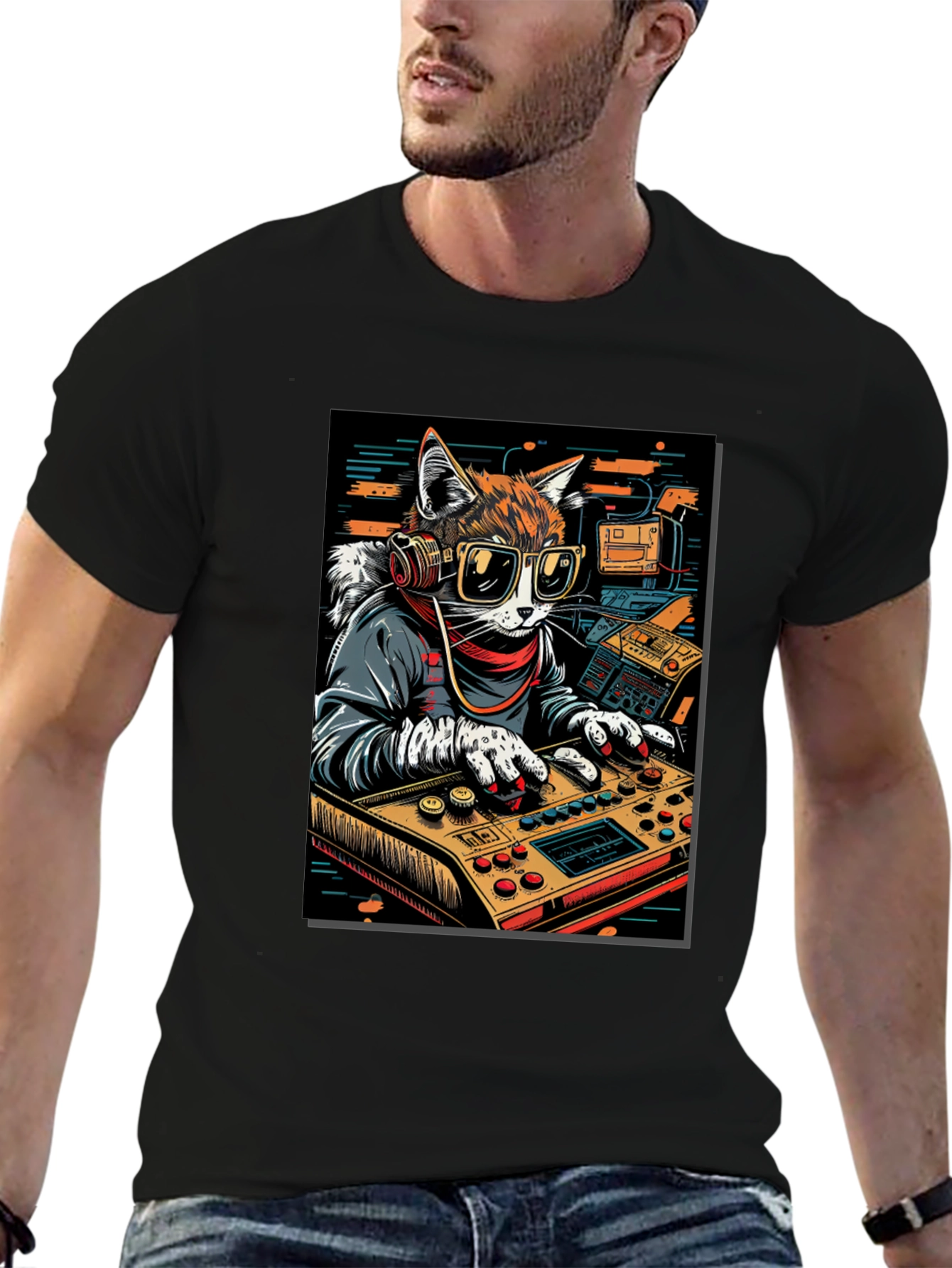 DJ Cat Graphic Tee - Cool & Unique Design