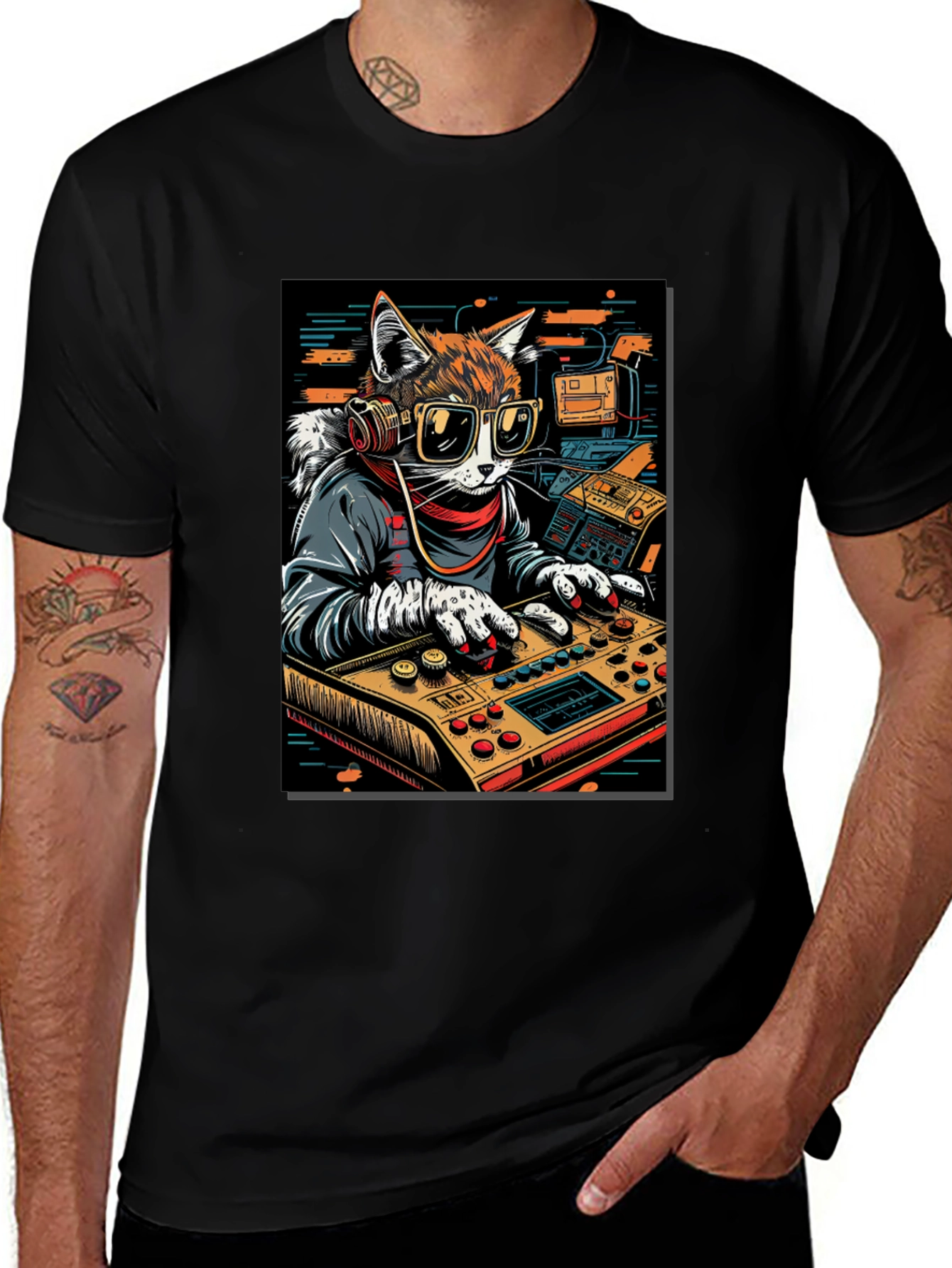 DJ Cat Graphic Tee - Cool & Unique Design