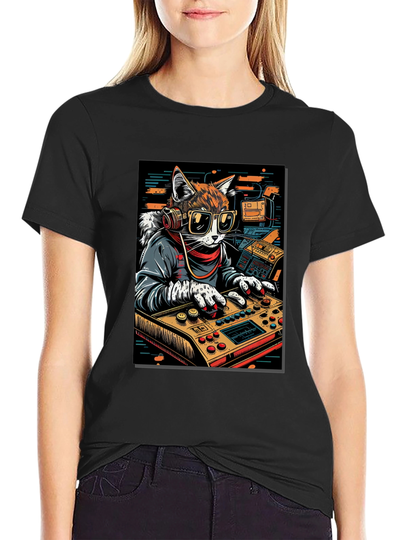 DJ Cat Graphic Tee - Cool & Unique Design