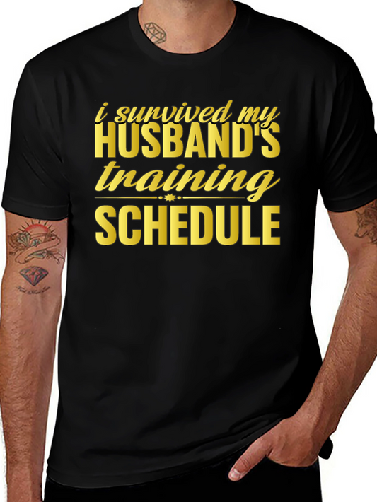 Humorous I Survived Husband Training Black T-Shirt