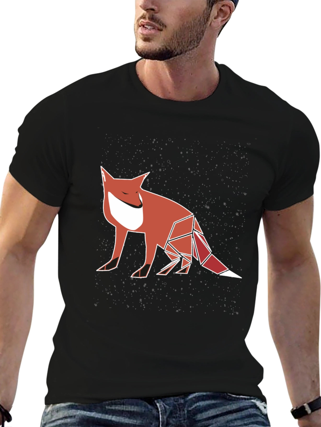 Geometric Fox Graphic Tee - Modern Mens T-Shirt