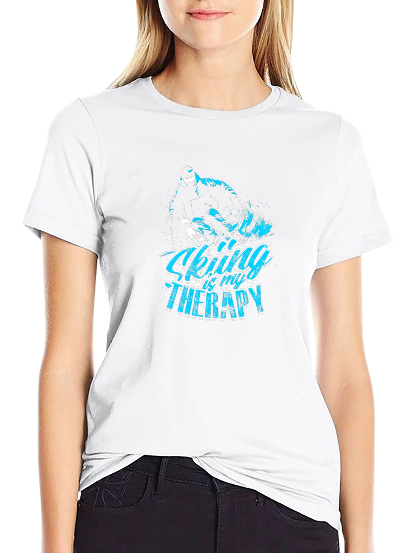 Skiing Therapy Graphic Tee - Black Cotton T-Shirt