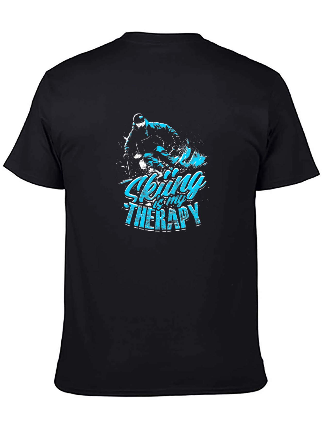 Skiing Therapy Graphic Tee - Black Cotton T-Shirt