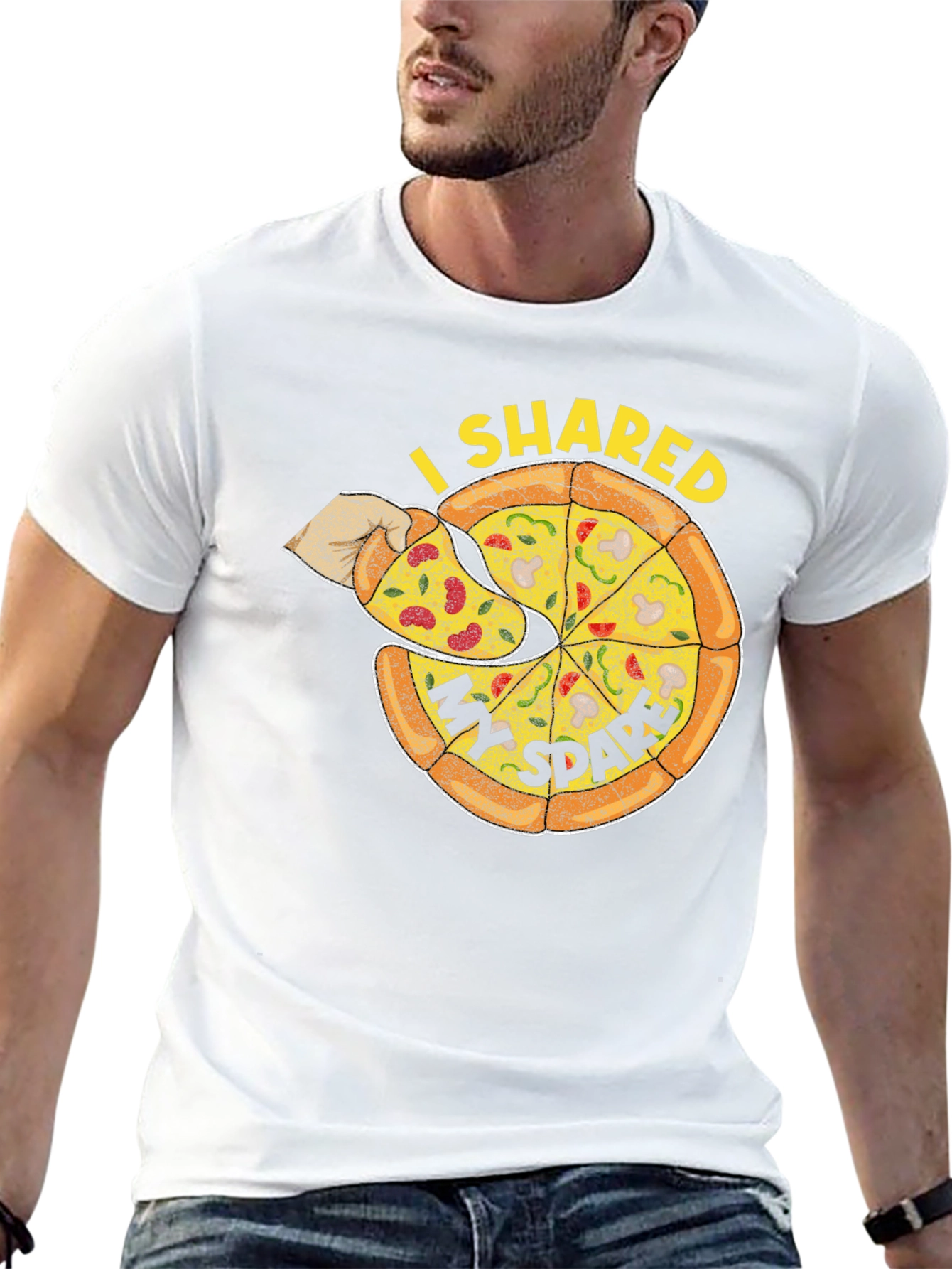 I Shared My Spare Pizza Graphic Tee - Black