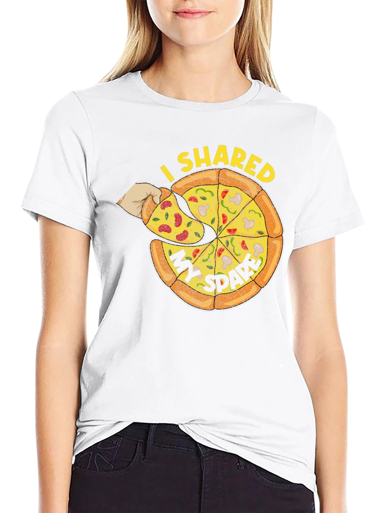 I Shared My Spare Pizza Graphic Tee - Black