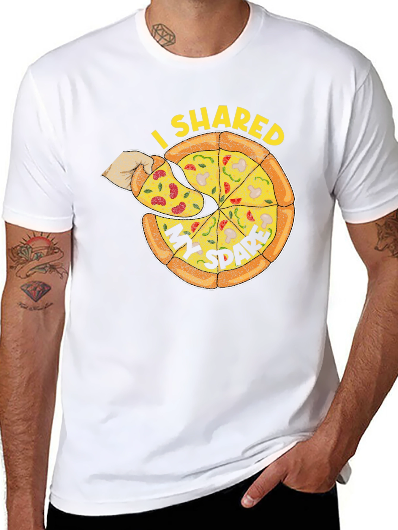 I Shared My Spare Pizza Graphic Tee - Black