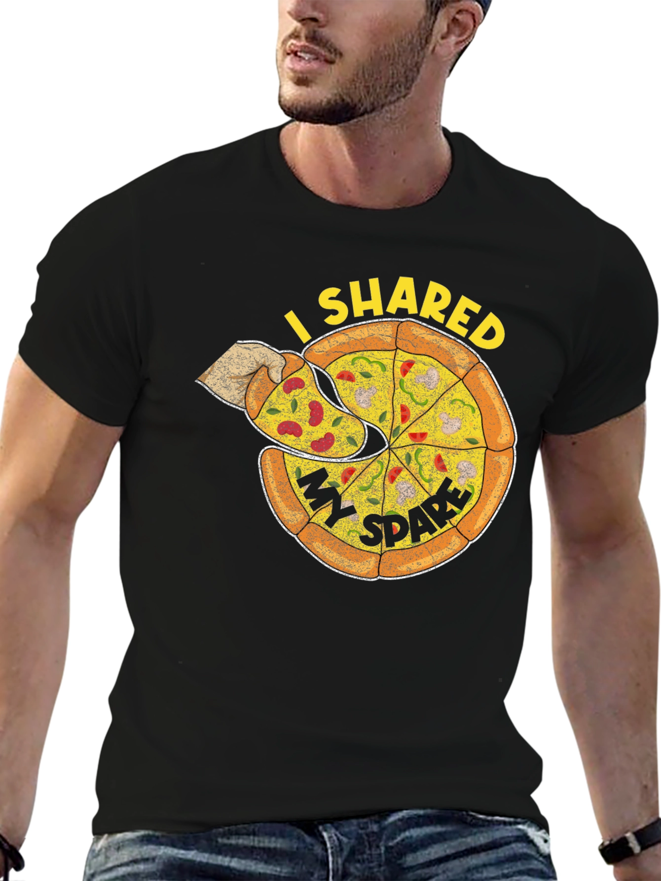 I Shared My Spare Pizza Graphic Tee - Black