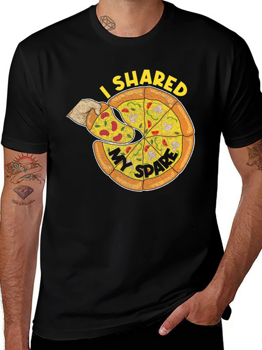 I Shared My Spare Pizza Graphic Tee - Black