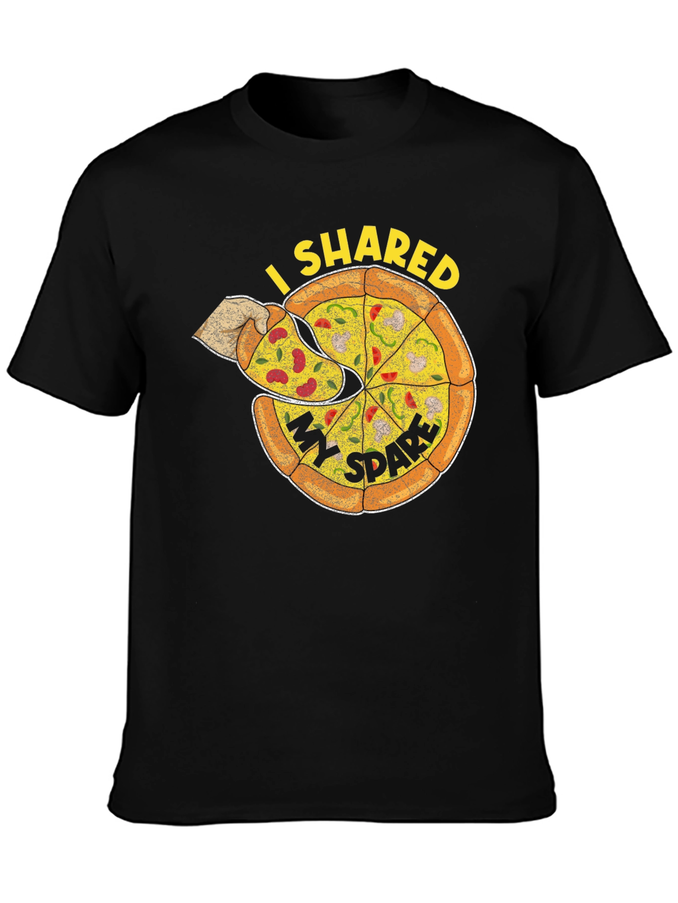 I Shared My Spare Pizza Graphic Tee - Black