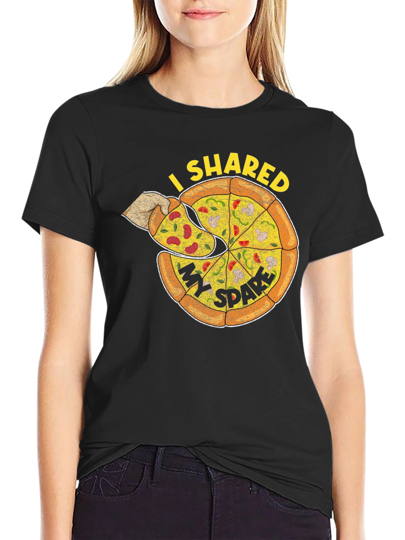 I Shared My Spare Pizza Graphic Tee - Black