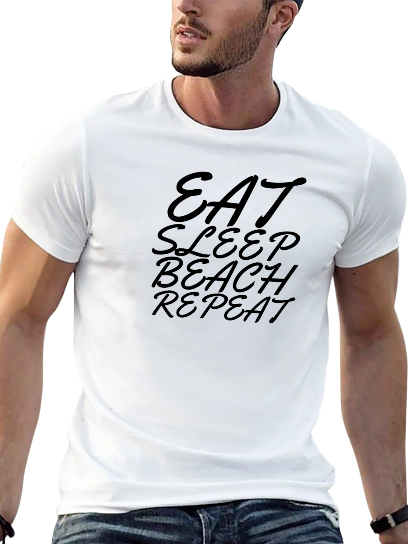 Eat Sleep Beach Repeat Graphic Tee - Black