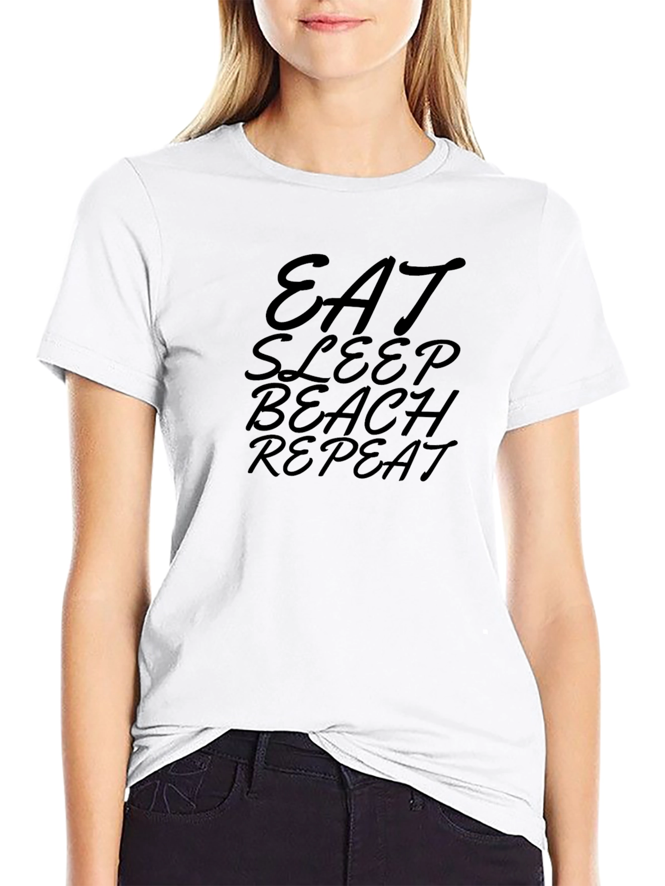 Eat Sleep Beach Repeat Graphic Tee - Black
