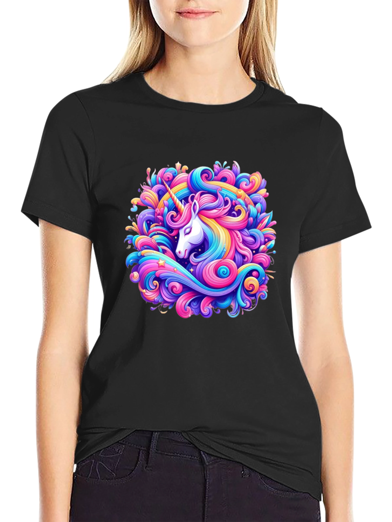 Unicorn Swirl Graphic Tee - Black