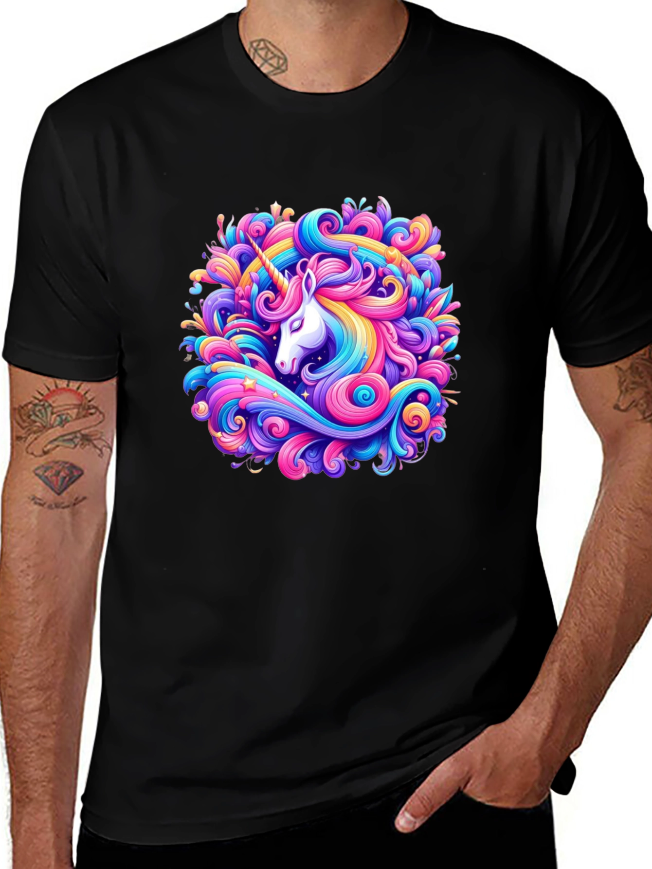 Unicorn Swirl Graphic Tee - Black