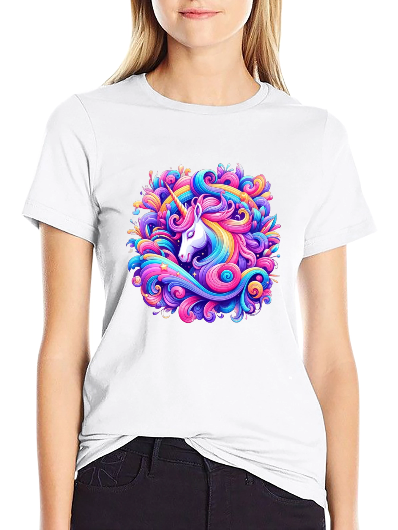 Unicorn Swirl Graphic Tee - Black
