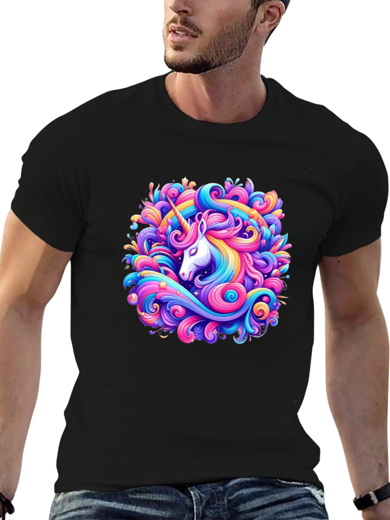 Unicorn Swirl Graphic Tee - Black