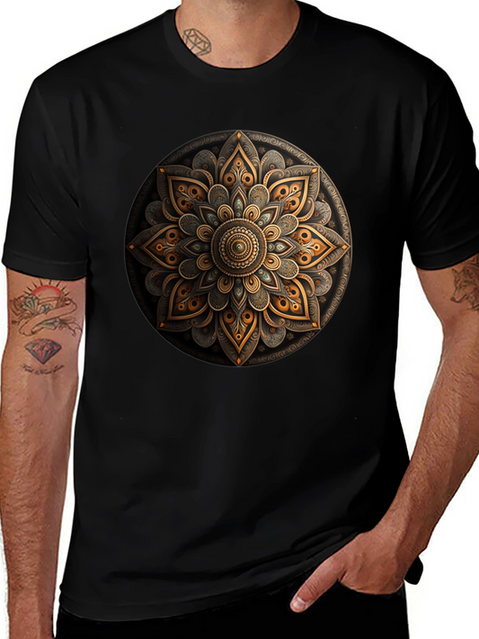 Mandala Art Graphic Print Black T-Shirt