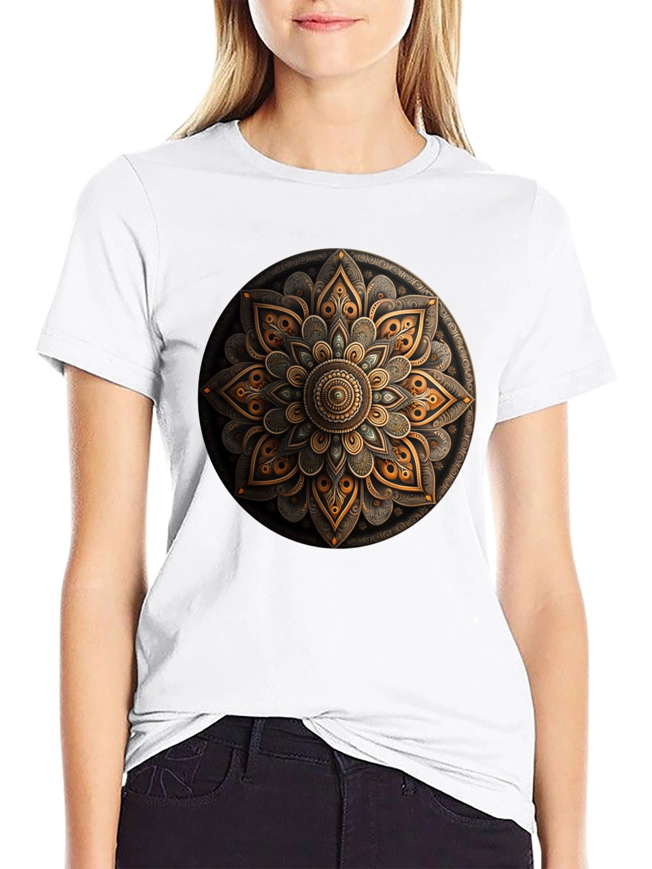 Mandala Art Graphic Print Black T-Shirt