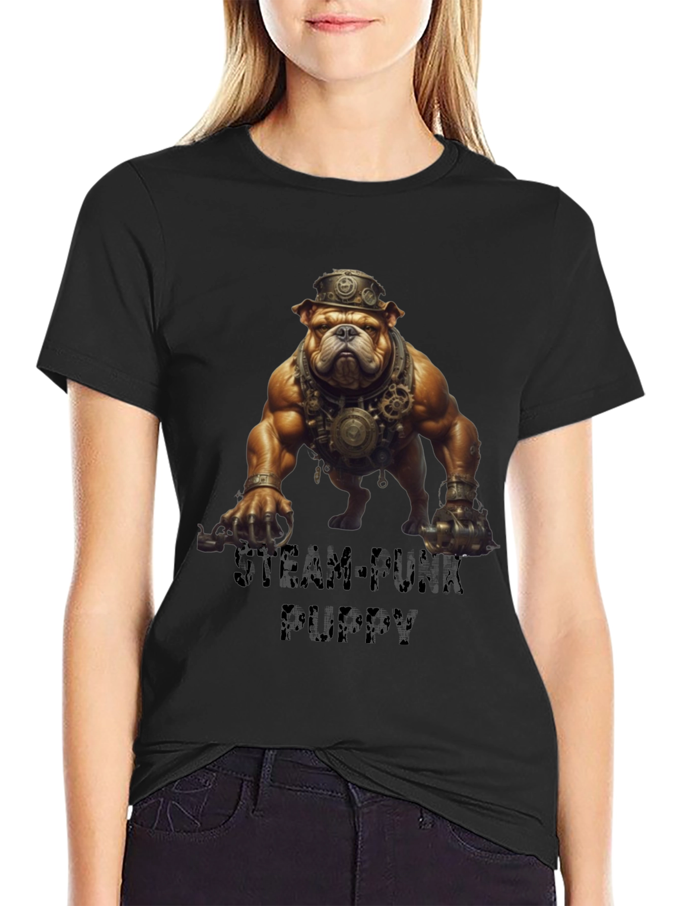 Steampunk Bulldog Graphic T-Shirt