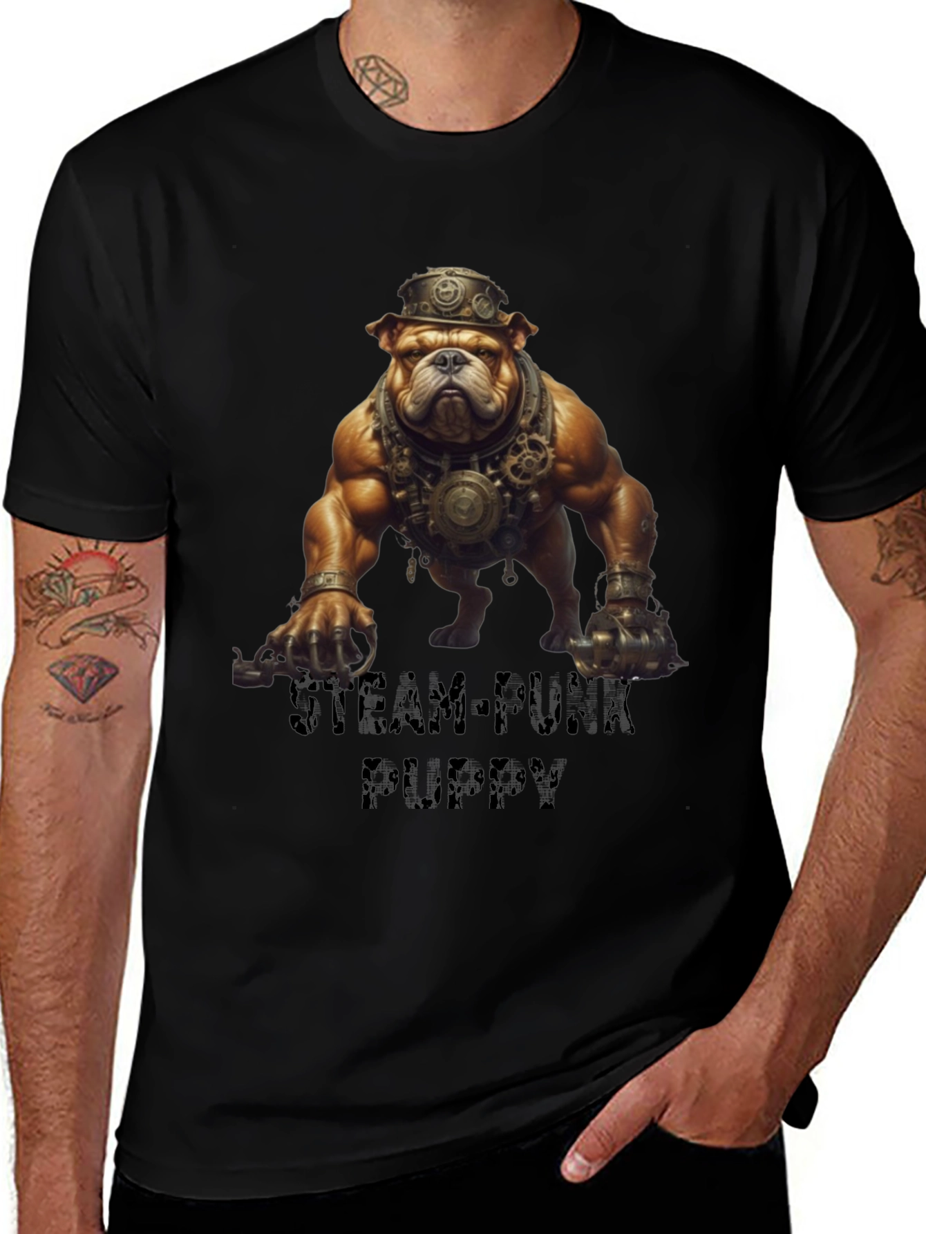 Steampunk Bulldog Graphic T-Shirt