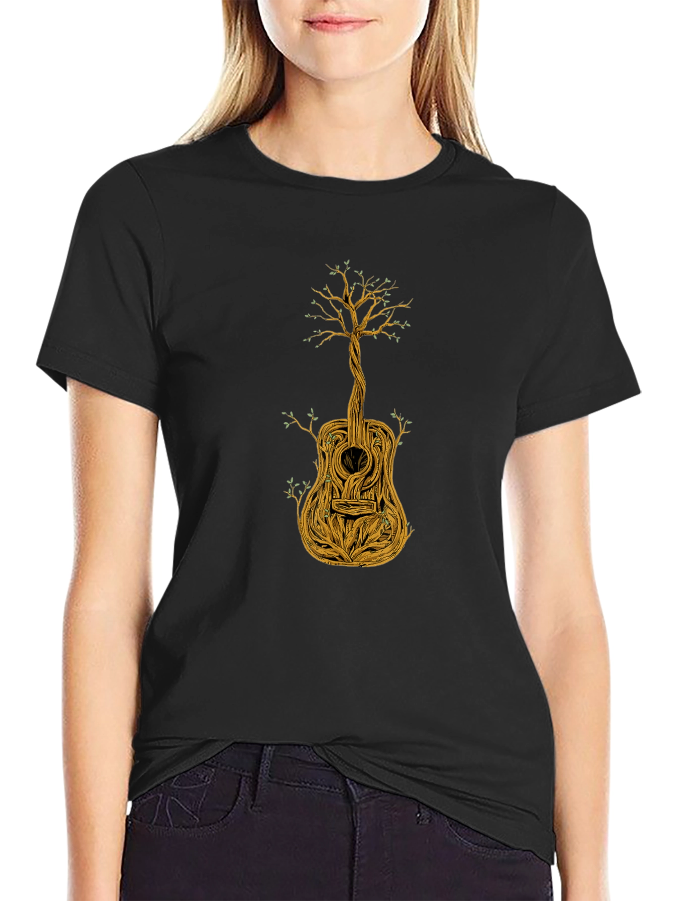 Guitar Tree Graphic Tee - Black Cotton Blend