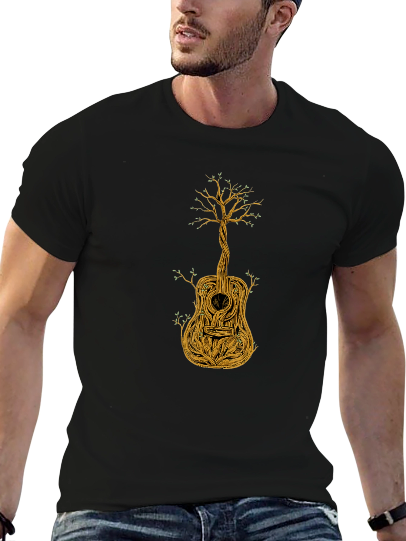 Guitar Tree Graphic Tee - Black Cotton Blend