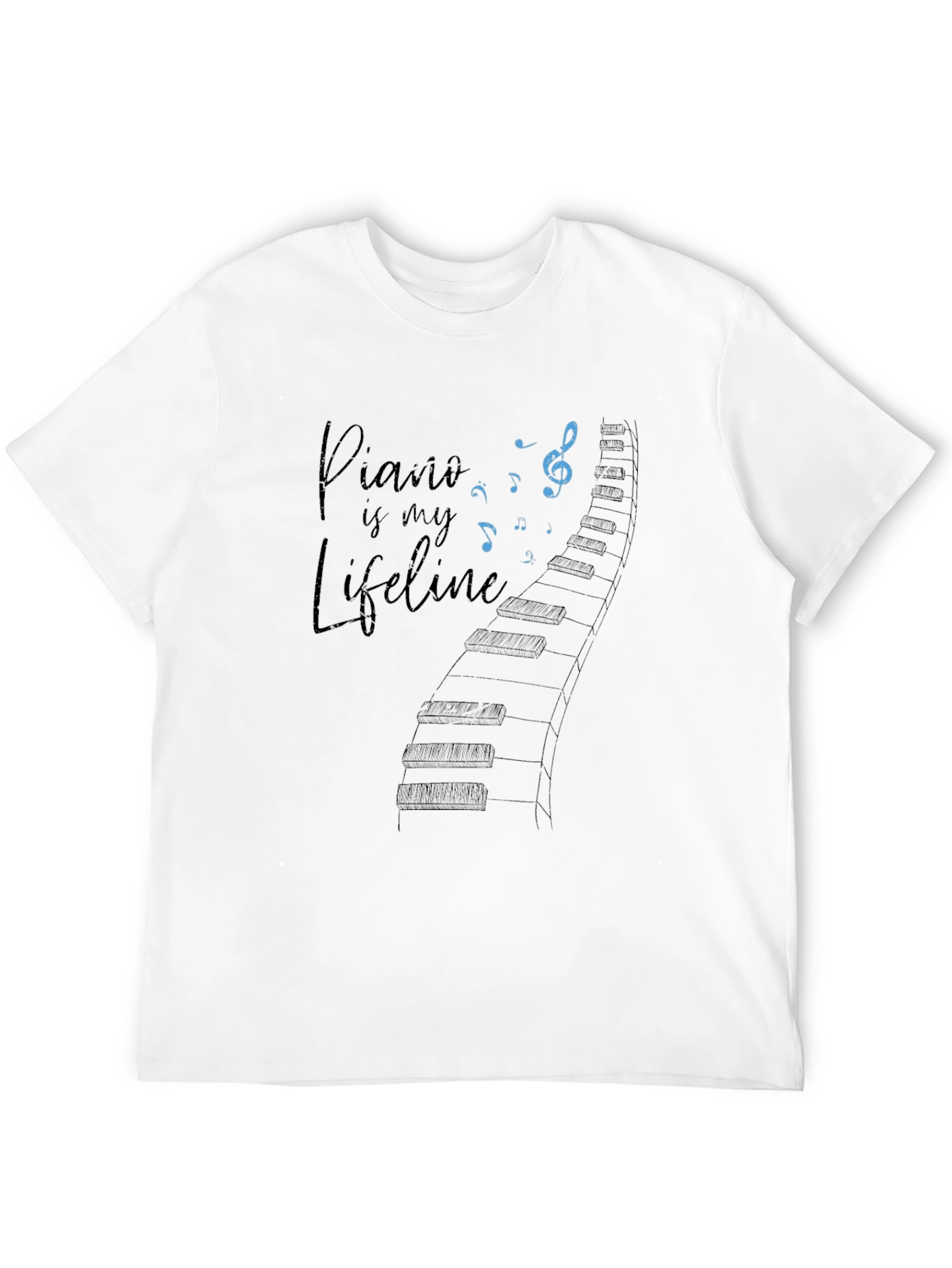 Piano is My Lifeline Black Graphic Tee
