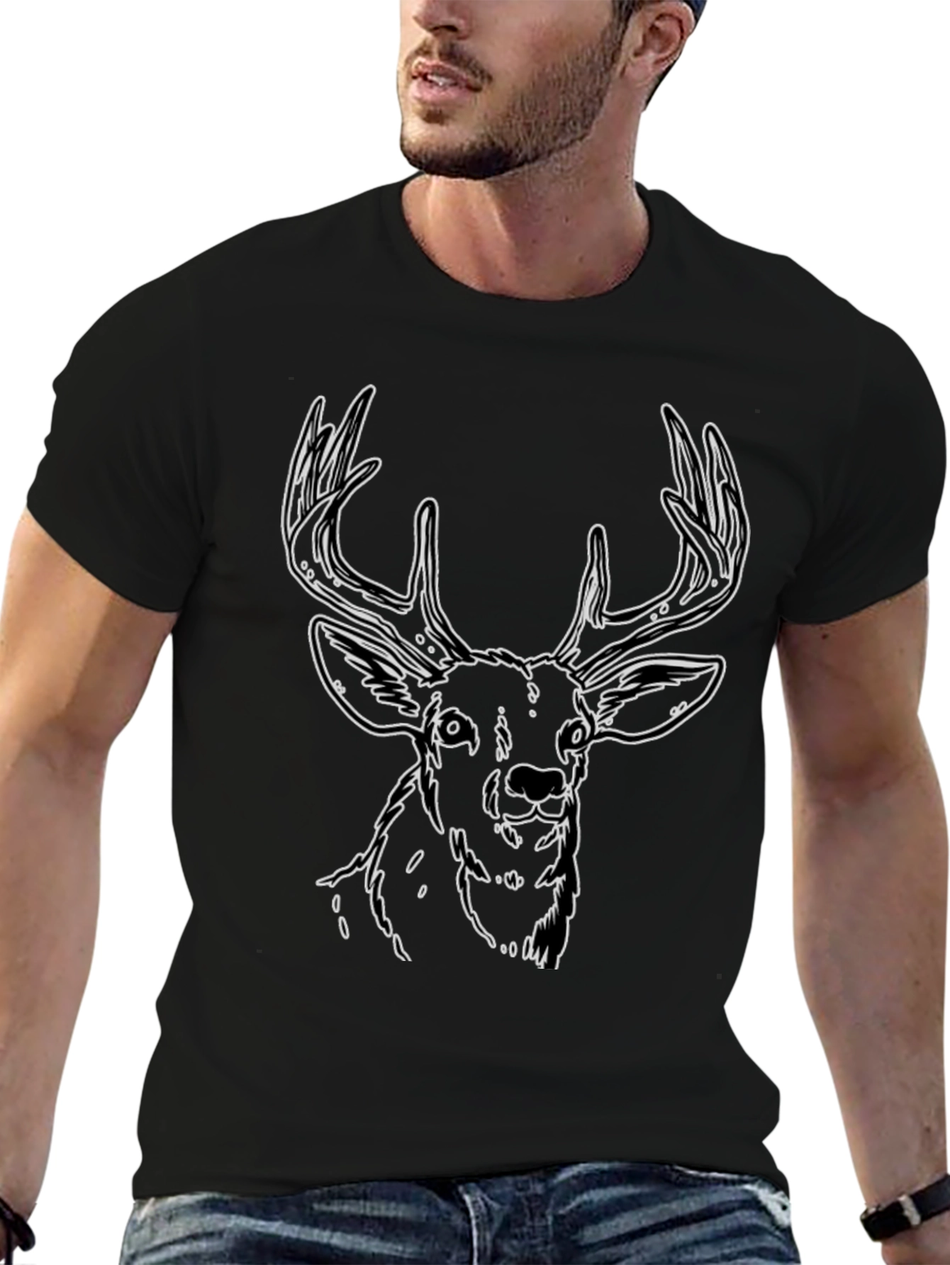 Black Deer Outline Graphic Tee