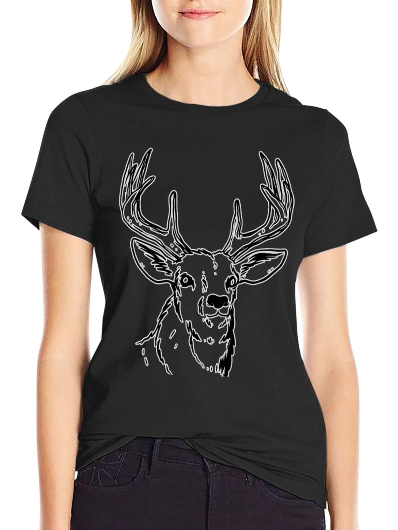 Black Deer Outline Graphic Tee