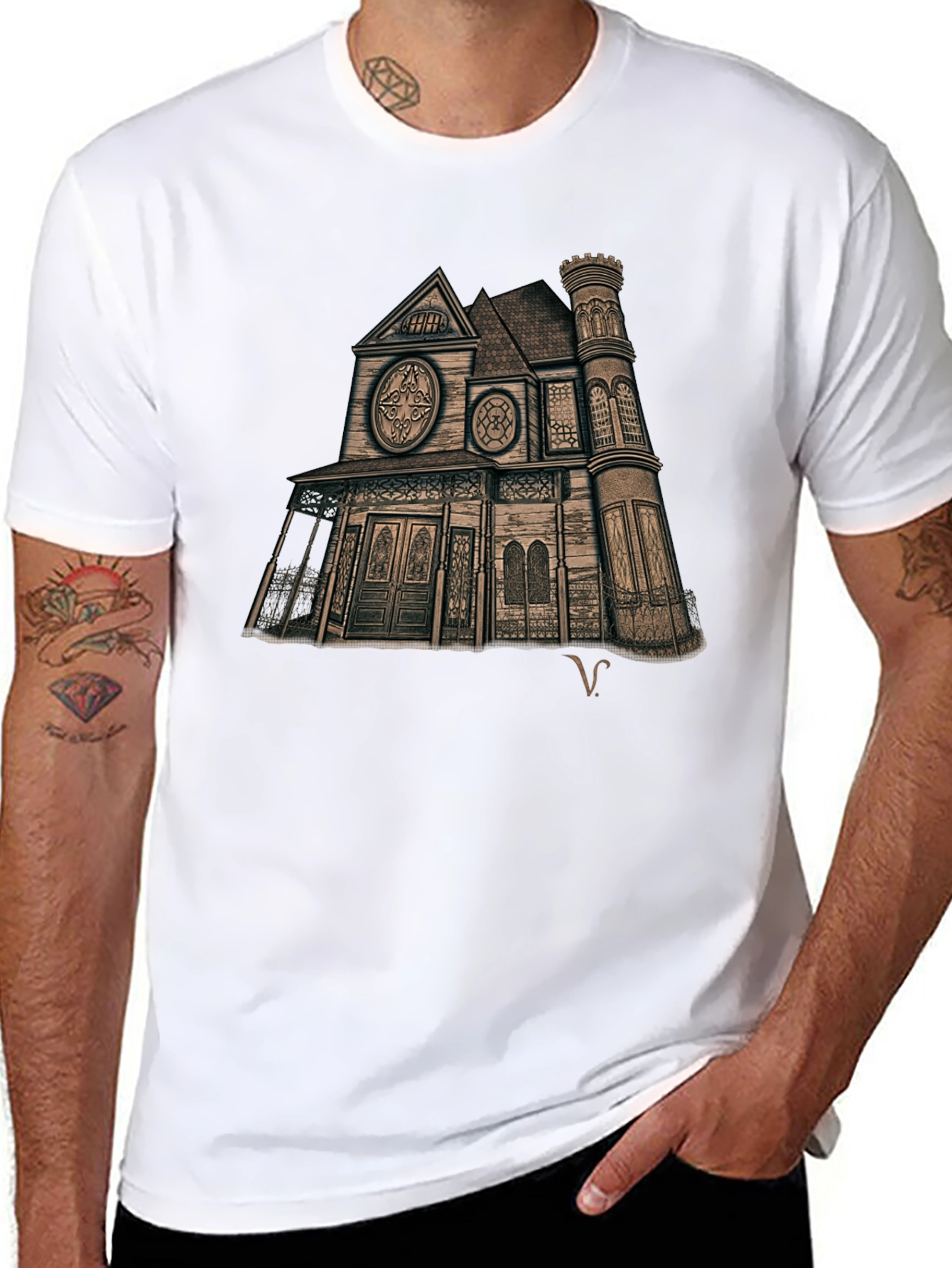 Haunted House Graphic Tee - Unique Design