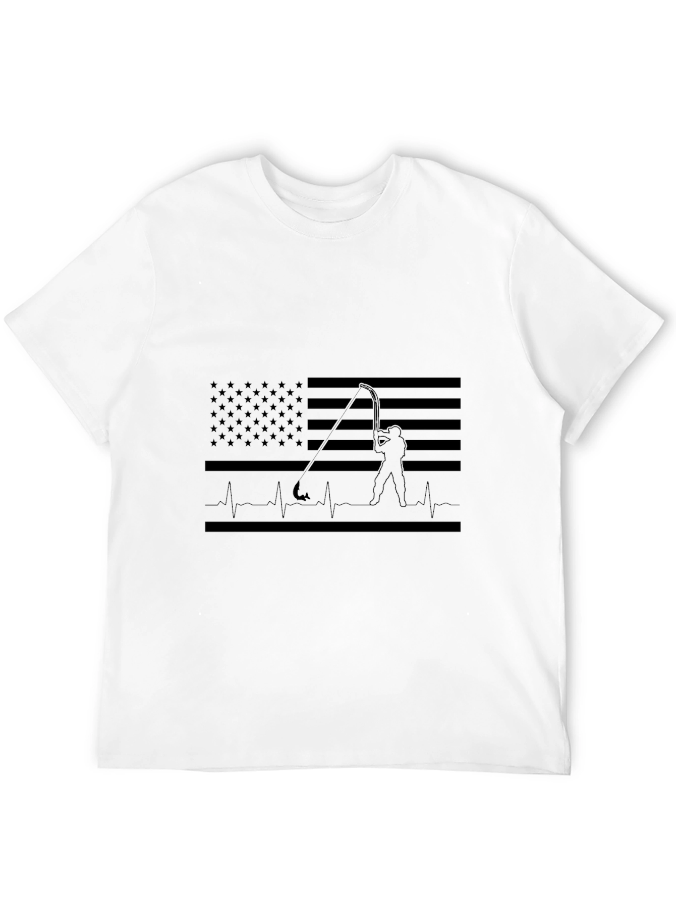 Fishing Flag Heartbeat T-Shirt - Black Cotton Tee