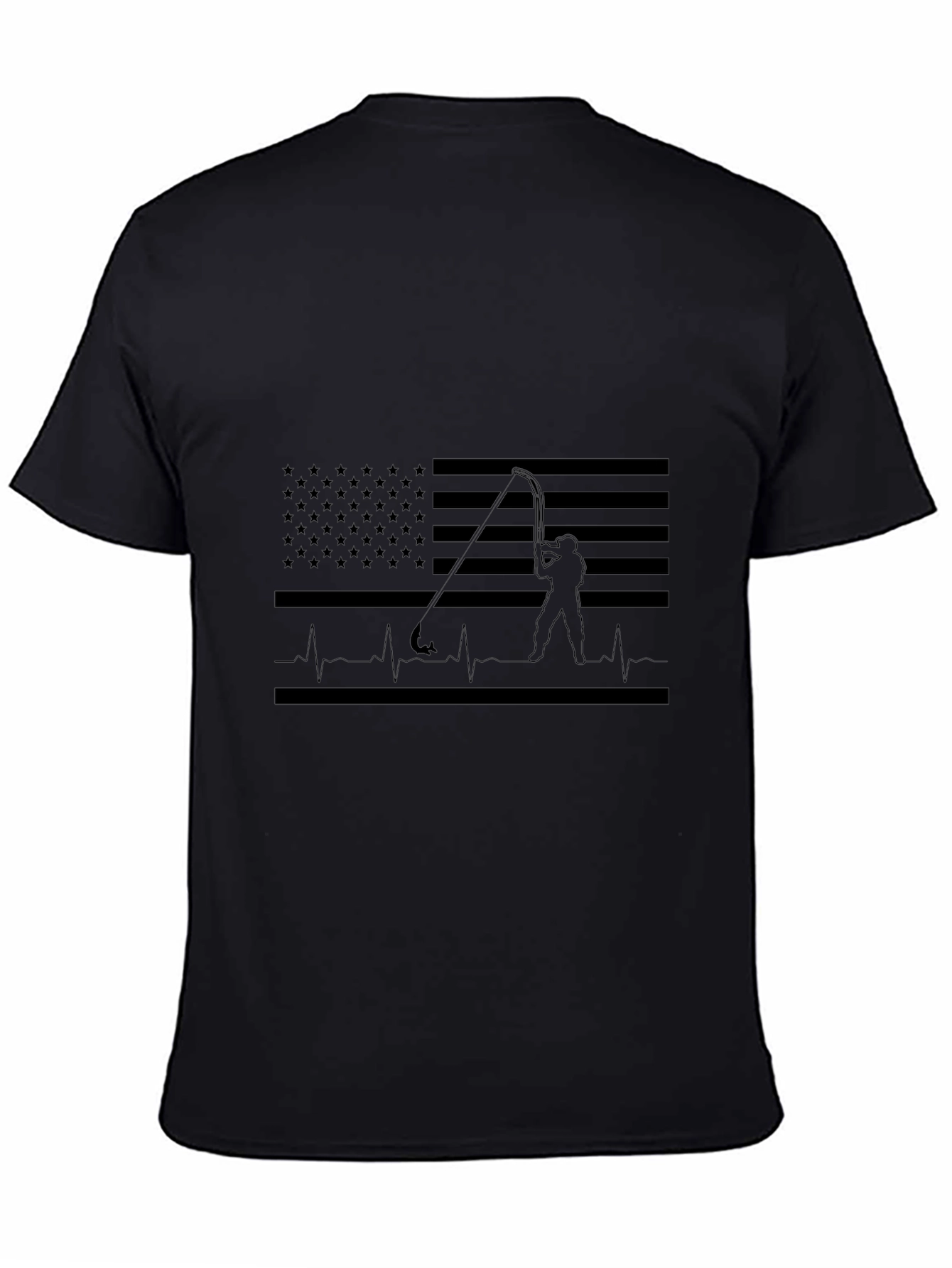 Fishing Flag Heartbeat T-Shirt - Black Cotton Tee