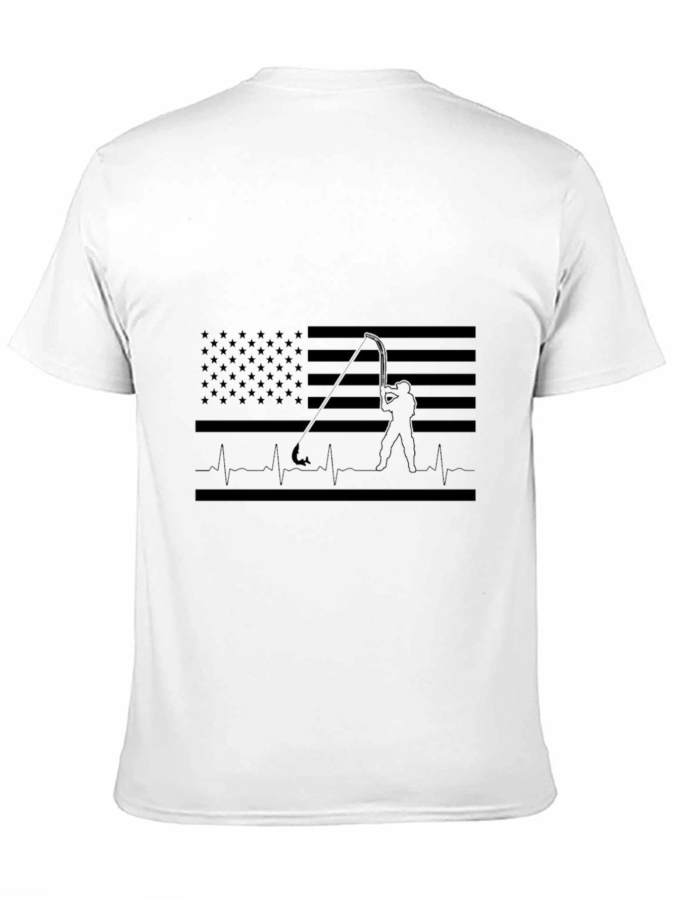 Fishing Flag Heartbeat T-Shirt - Black Cotton Tee