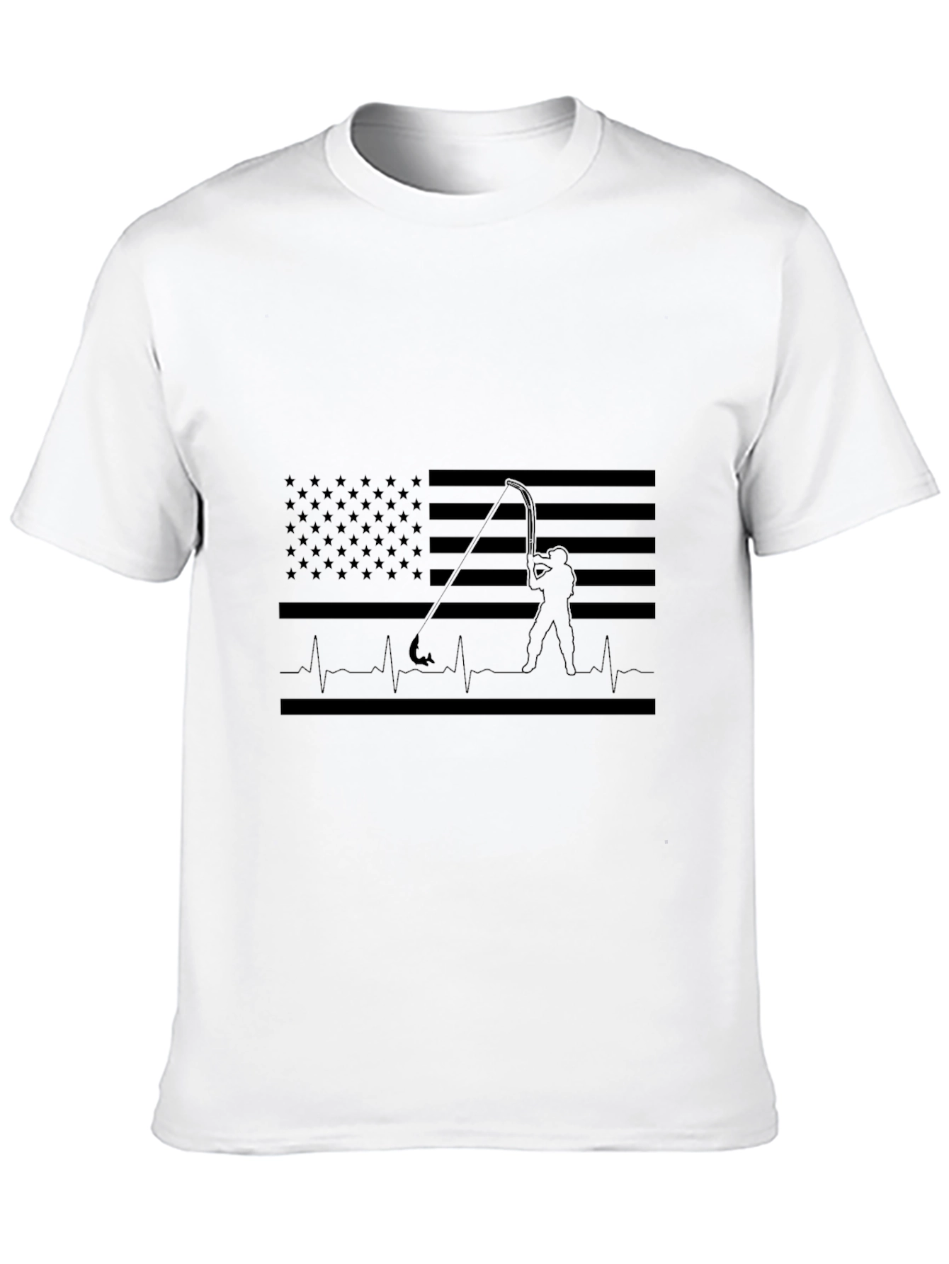 Fishing Flag Heartbeat T-Shirt - Black Cotton Tee