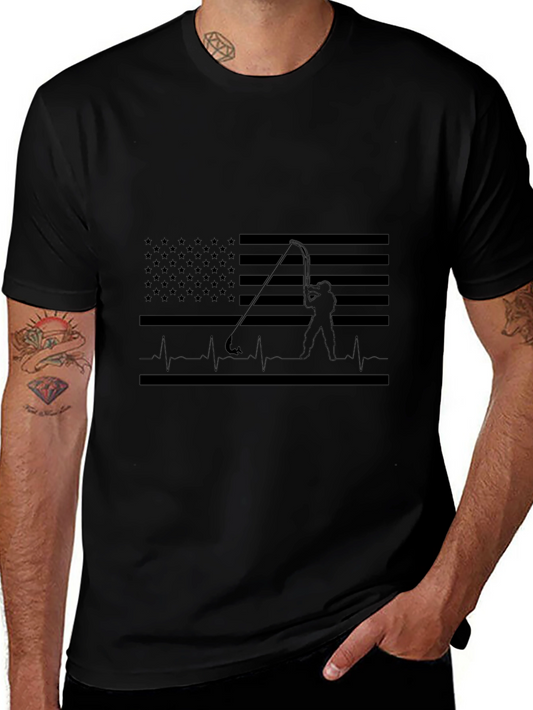 Fishing Flag Heartbeat T-Shirt - Black Cotton Tee