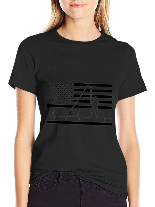 Fishing Flag Heartbeat T-Shirt - Black Cotton Tee