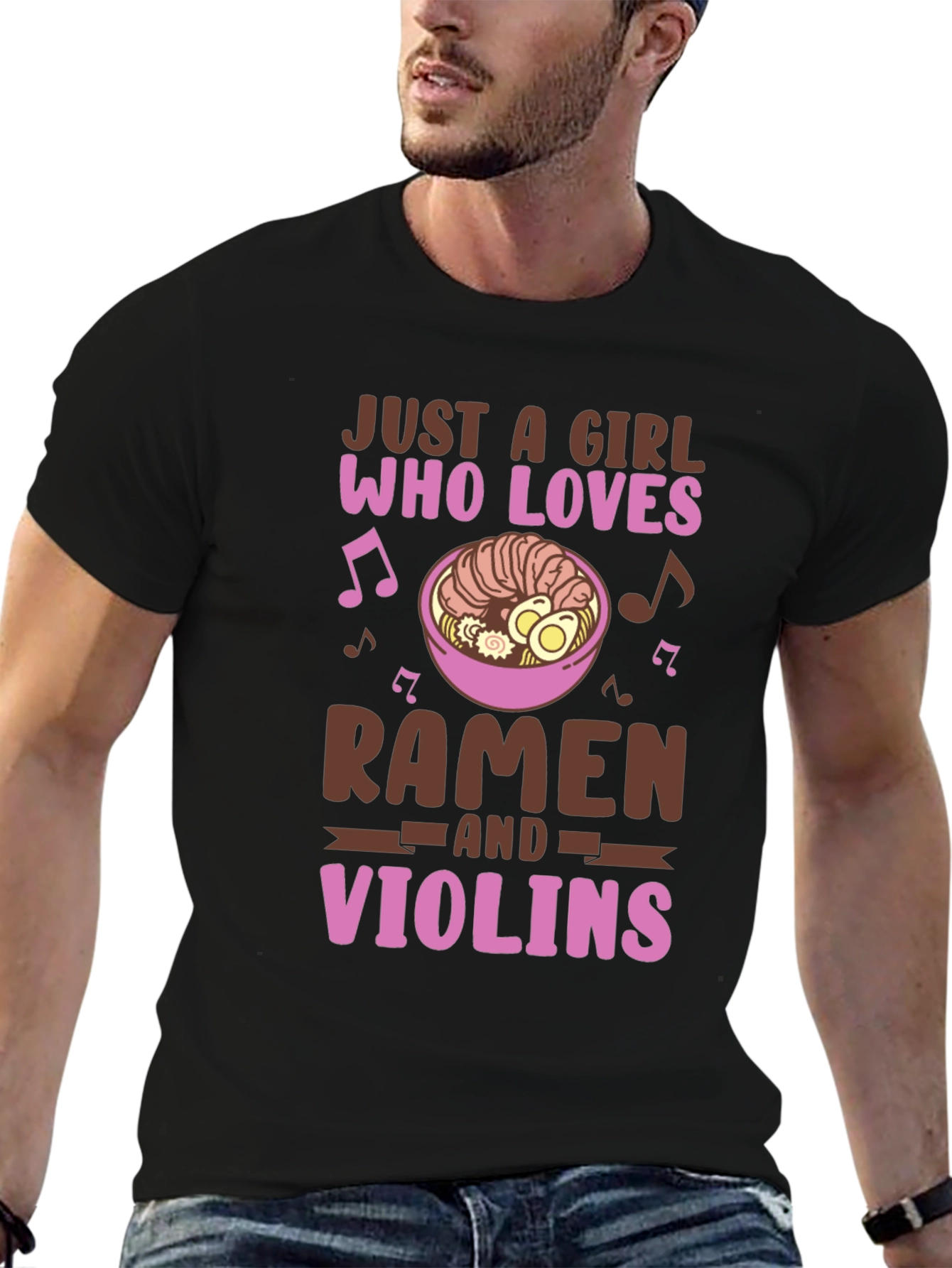 Ramen & Violin Lover T-Shirt - Cute Girl Design