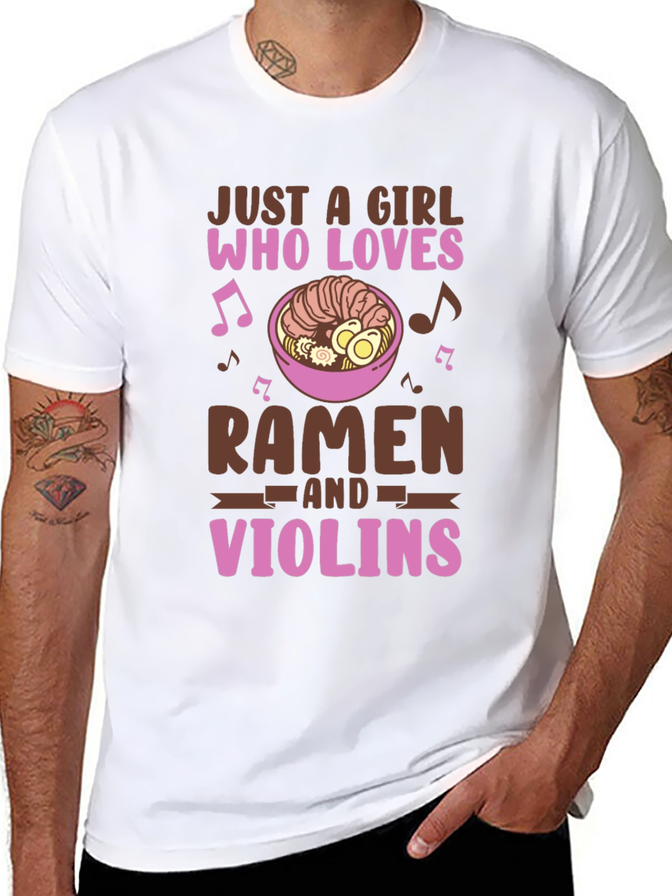 Ramen & Violin Lover T-Shirt - Cute Girl Design