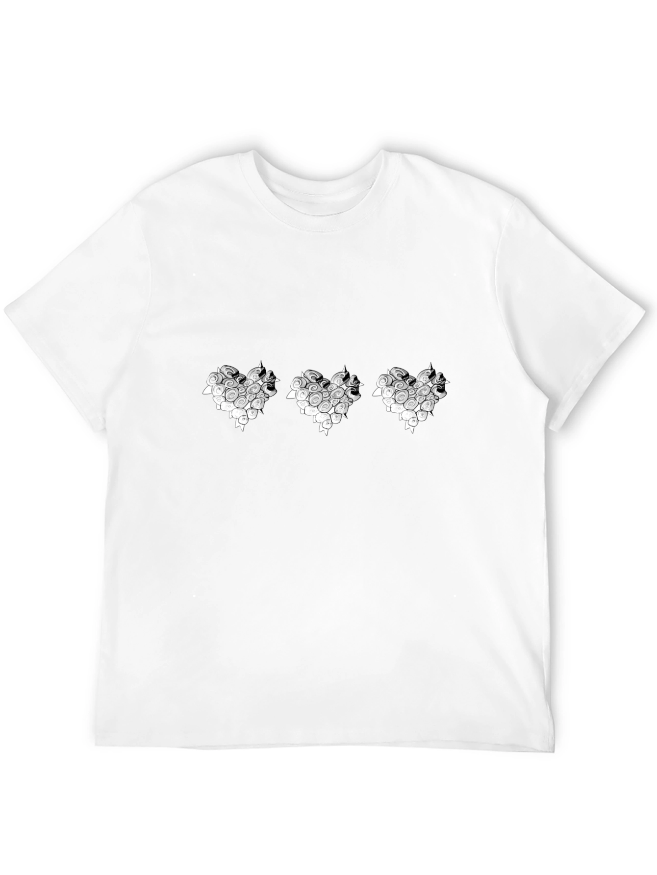 Mens Black T-Shirt with Triple Heart Graphic