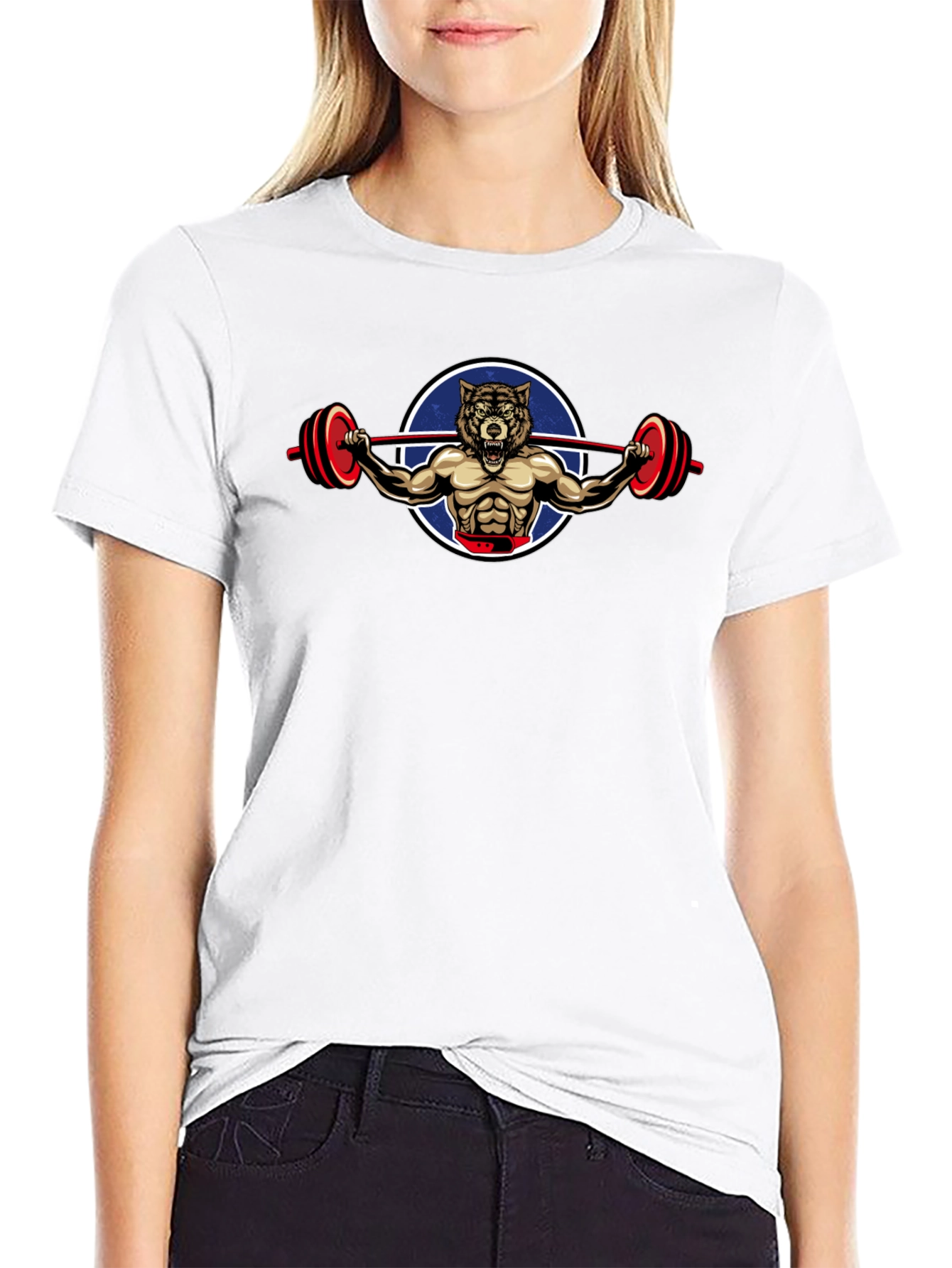 Wolf Gym Bodybuilder Graphic Print Black T-Shirt