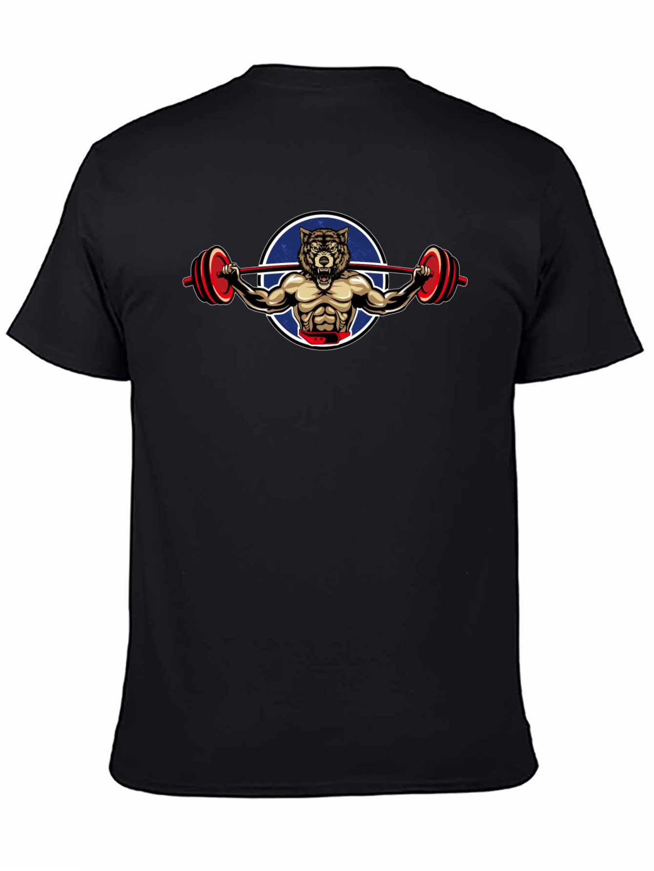 Wolf Gym Bodybuilder Graphic Print Black T-Shirt