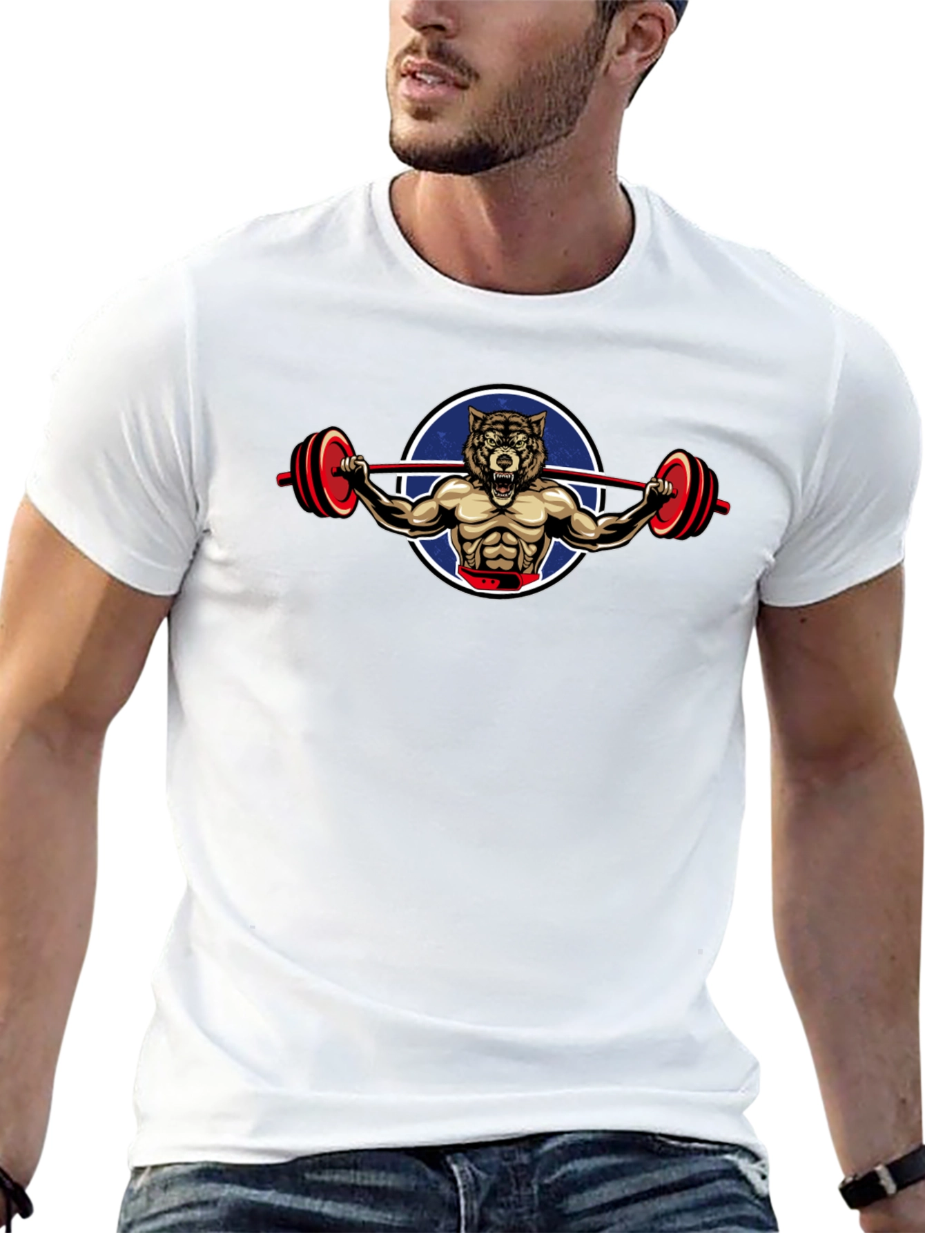 Wolf Gym Bodybuilder Graphic Print Black T-Shirt
