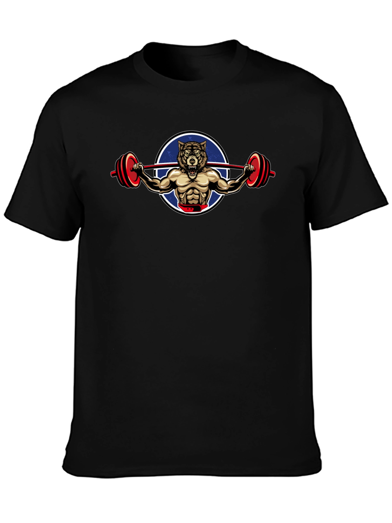 Wolf Gym Bodybuilder Graphic Print Black T-Shirt