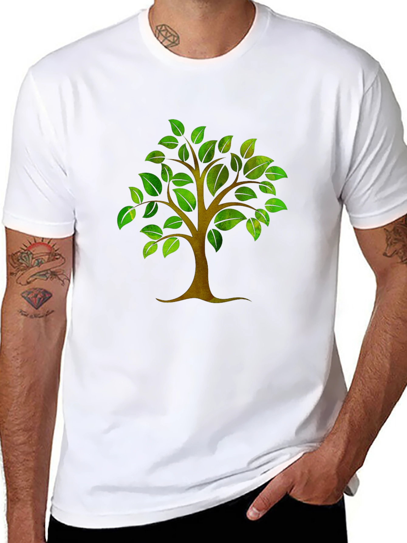 Nature Tree Graphic Print Mens Black T-Shirt